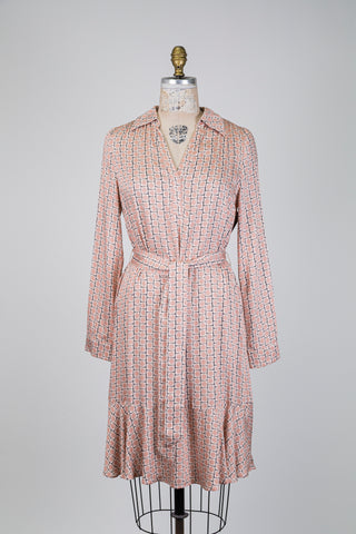 Robe chemisier rose blush à damiers (6)