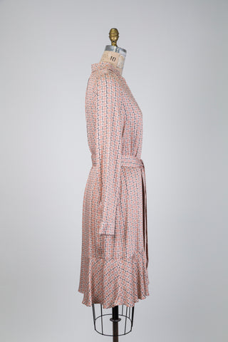 Robe chemisier rose blush à damiers (6)