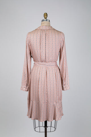 Robe chemisier rose blush à damiers (6)