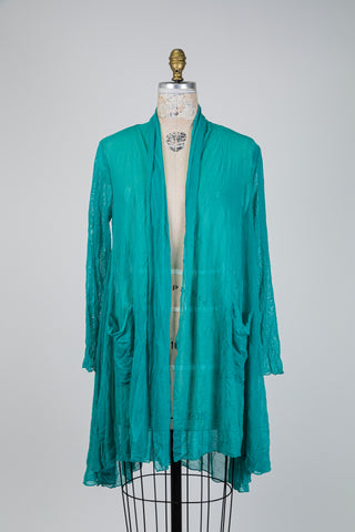 Turquoise shawl collar cardigan (S)