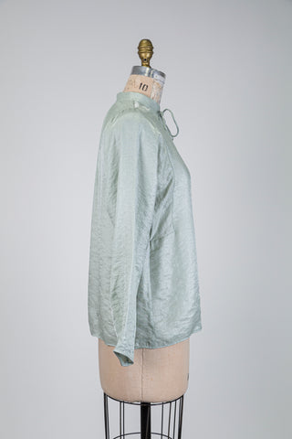Blouse aqua nacrée à taille ajustée (6)