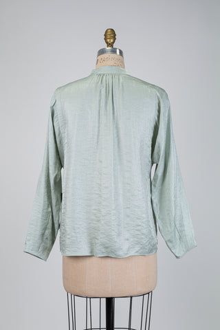 Blouse aqua nacrée à taille ajustée (6)