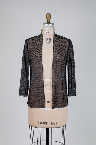 Veste ouverte noire diaphane à pois (S)