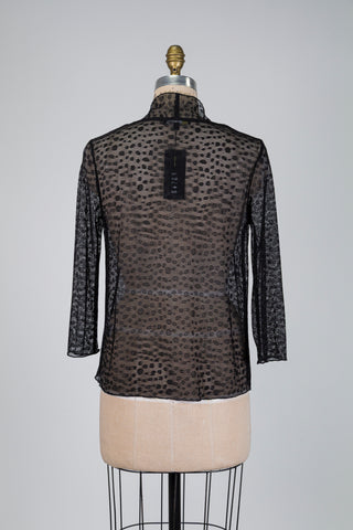 Veste ouverte noire diaphane à pois (S)