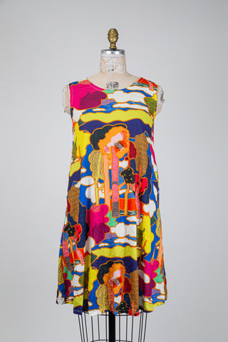 Tunic dress with colourful illustration (S)