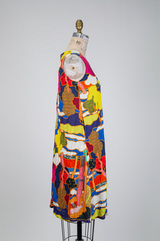 Tunic dress with colourful illustration (S)