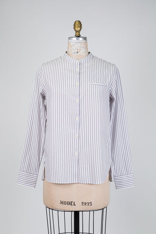 Grey and white striped Mao-collar blouse (6)