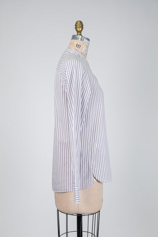 Grey and white striped Mao-collar blouse (6)