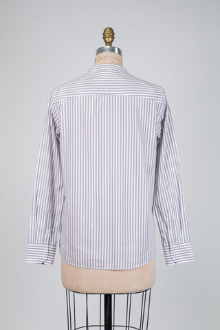 Grey and white striped Mao-collar blouse (6)