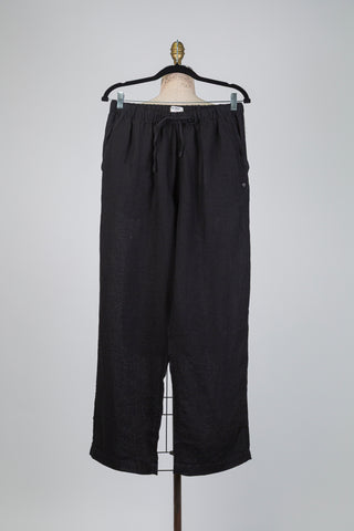 Pantalon en lin à coupe ample noir (8)