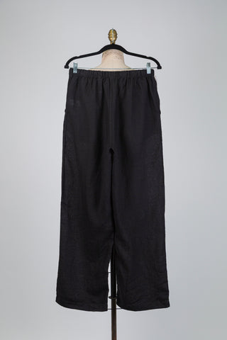 Pantalon en lin à coupe ample noir (8)