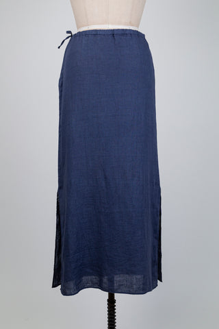 Jupe droite en lin bleu denim (6)
