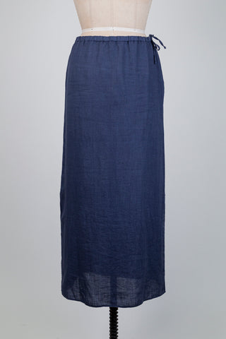 Jupe droite en lin bleu denim (6)