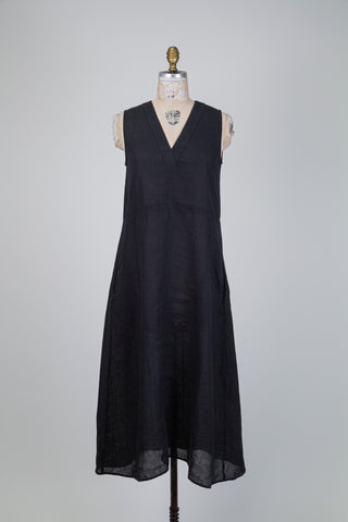Robe trapèze en lin noir fumé (4+6)