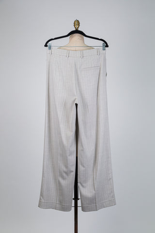 Pantalon tailleur grège à fines rayures (S)