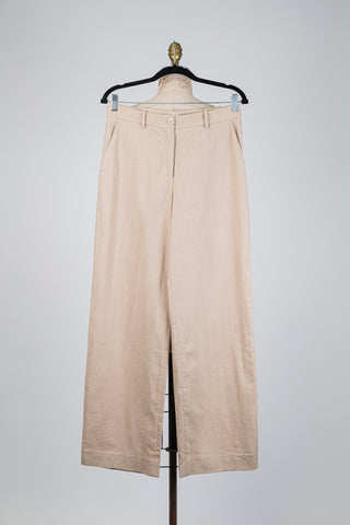 Pantalon à jambe large beige latté (6)