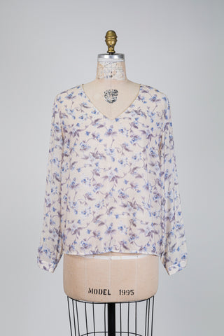 Blouse florale crème et bleu (6)