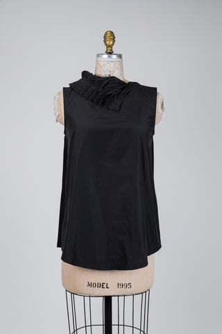 Blouse bimatières noire à col éventail (S)