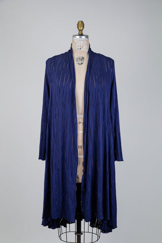 Cardigan indigo en maille extensible à reliefs (S)