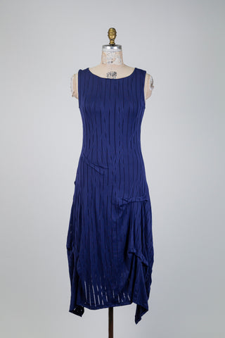 Robe ballon indigo extensible à reliefs (S)