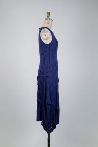 Robe ballon indigo extensible à reliefs (S)