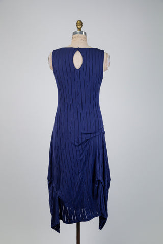 Robe ballon indigo extensible à reliefs (S)