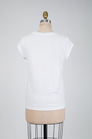 White "nostalgia" t-shirt with pink embroidery (S)