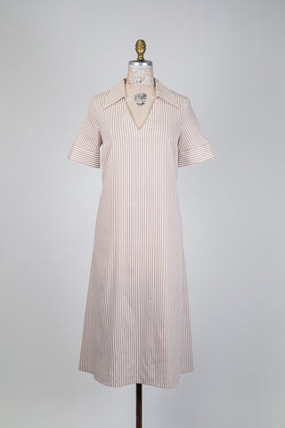Robe évasée à rayures blanc et beige (6+8)
