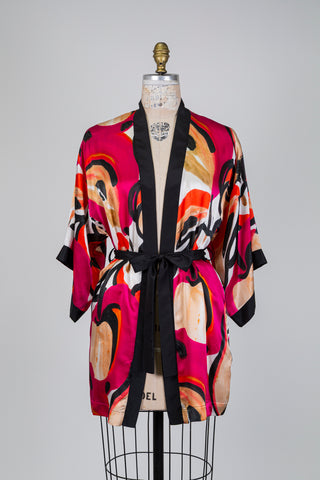 Silk kimono jacket with pictorial print (4)