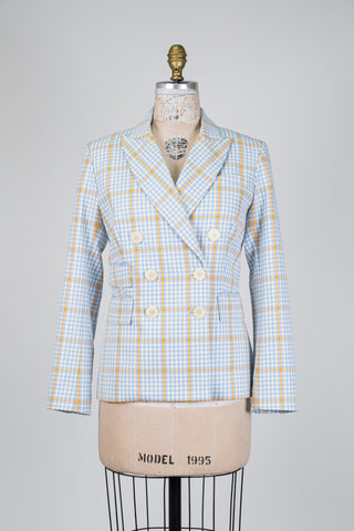 Blazer tartan bleu à double boutonnage (4)