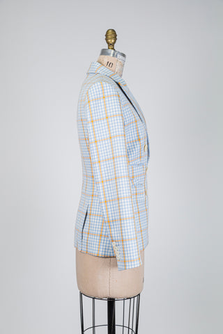 Blazer tartan bleu à double boutonnage (4)