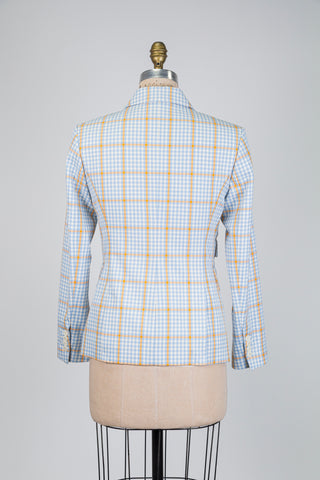 Blazer tartan bleu à double boutonnage (4)