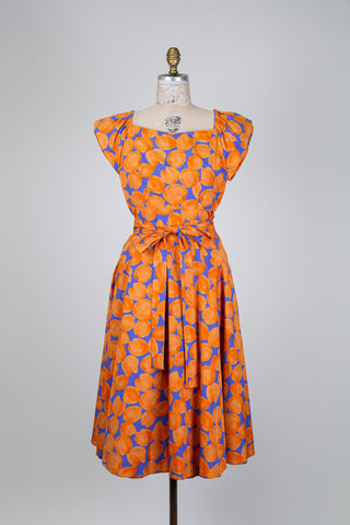 Robe à motif fruité orange et bleu (2)