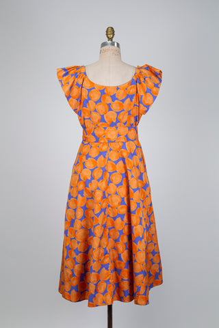 Robe à motif fruité orange et bleu (2)
