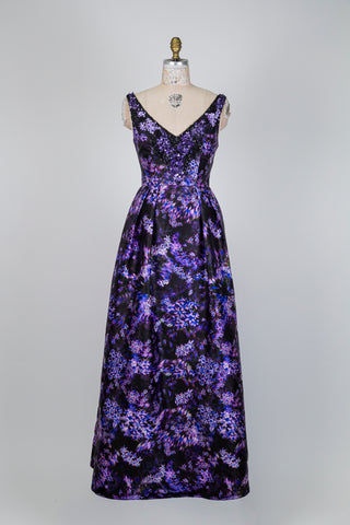 Robe de soirée violette à appliques florales scintillantes (S)