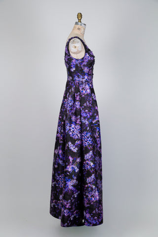 Robe de soirée violette à appliques florales scintillantes (S)
