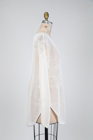 White openwork knit sweater with lettering (OS)