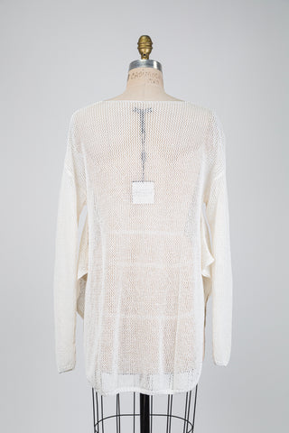 White openwork knit sweater with lettering (OS)