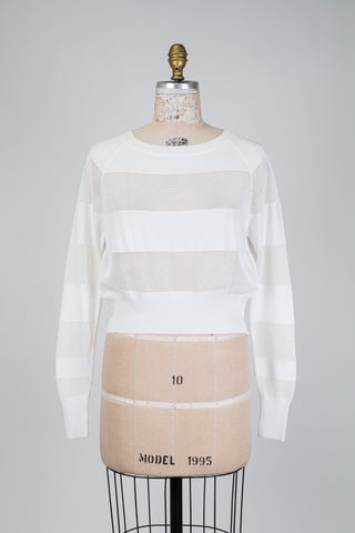 White Cropped Pointelle Sweater (OS)