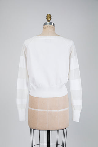 White Cropped Pointelle Sweater (OS)