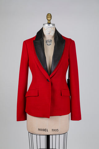 Blazer rouge à col en cuir amovible (6)