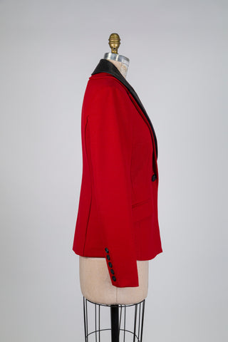 Blazer rouge à col en cuir amovible (6)