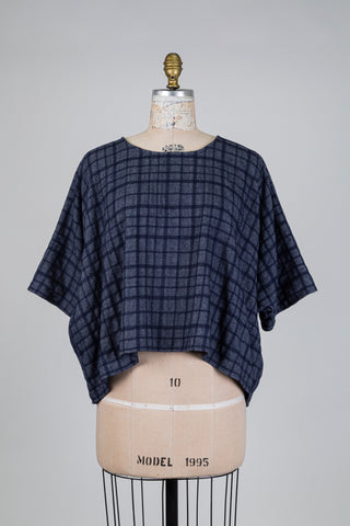 Chandail oversized tartan bleu (S+)