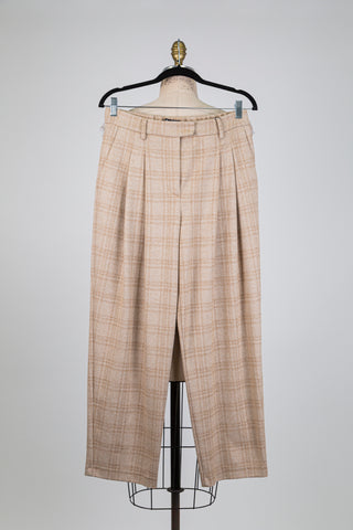 Pantalon tartan à pinces beige (6)
