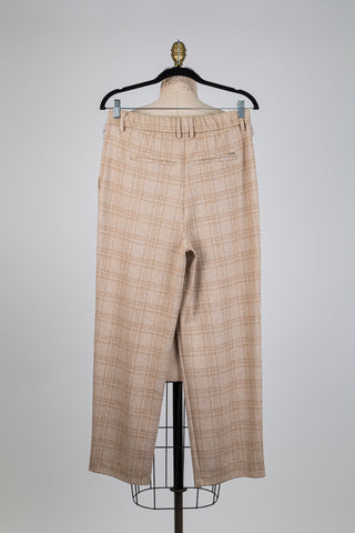 Pantalon tartan à pinces beige (6)