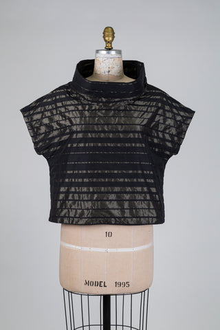 Chandail col cheminée à rayures noir et bronze (S)