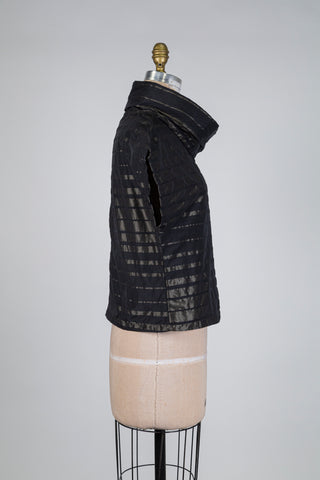 Chandail col cheminée à rayures noir et bronze (S)