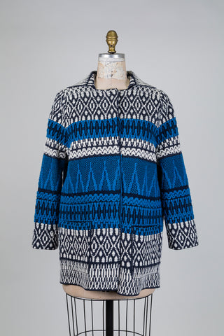 Veste en jacquard bandes graphiques bleu et blanc (S)