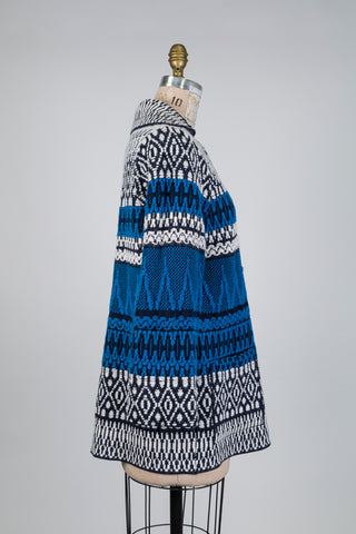 Veste en jacquard bandes graphiques bleu et blanc (S)