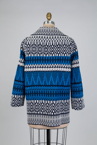 Veste en jacquard bandes graphiques bleu et blanc (S)